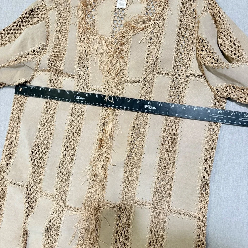 Don’t Mess with Texas Fringe Beige Crochet‎ Cardigan Coat